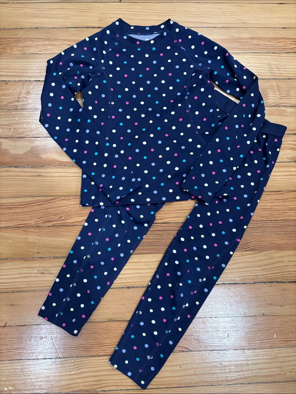 Lands' End Navy Polka Dot Pajama Set with Multicolor Dots